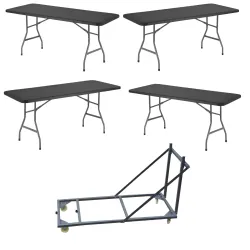 Lot de 20 tables en polypro grises + 1 chariot de transport