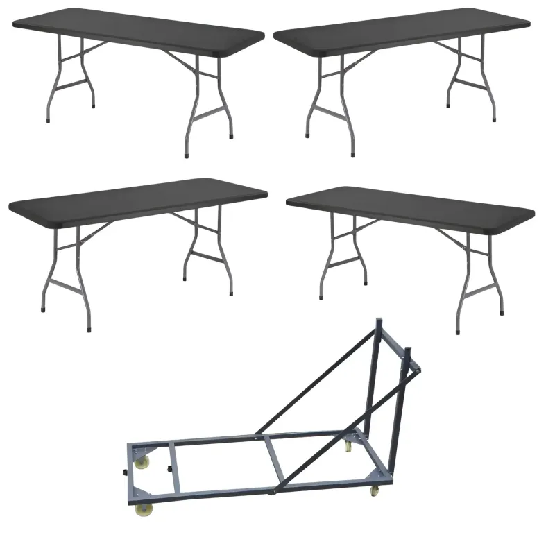 Lot de 20 tables en polypro grises + 1 chariot de transport