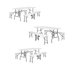 Lot de 10 tables pliantes + 20 bancs pliants en polypro blanc