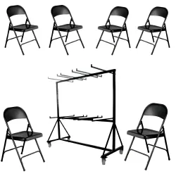 Chaises pour collectivité pliantes noires + chariot pour chaises pliantes