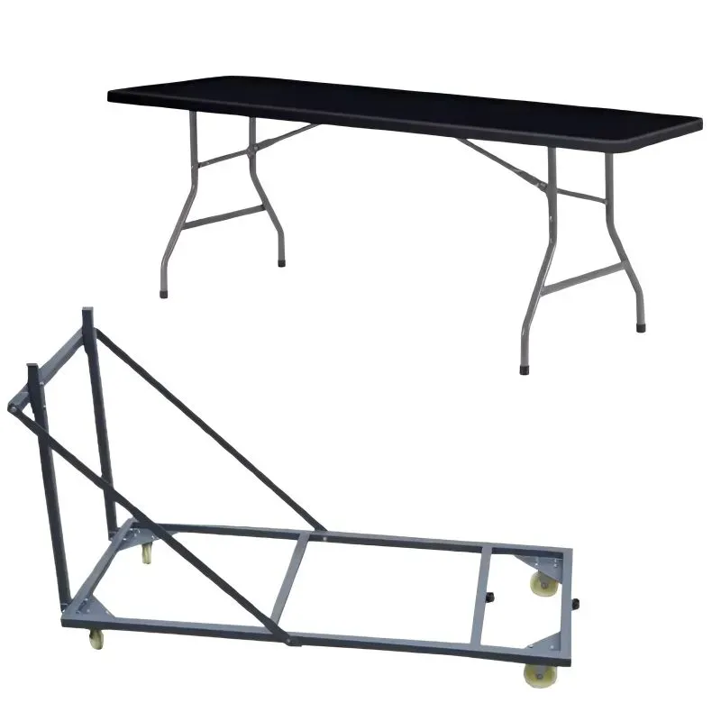 Lot : Tables pliantes noires polypro + 1 chariot