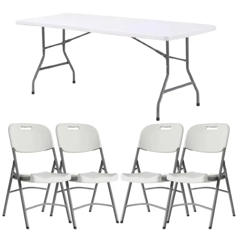 10 tables rectangulaires pliantes + 60 chaises polypropylène blanche