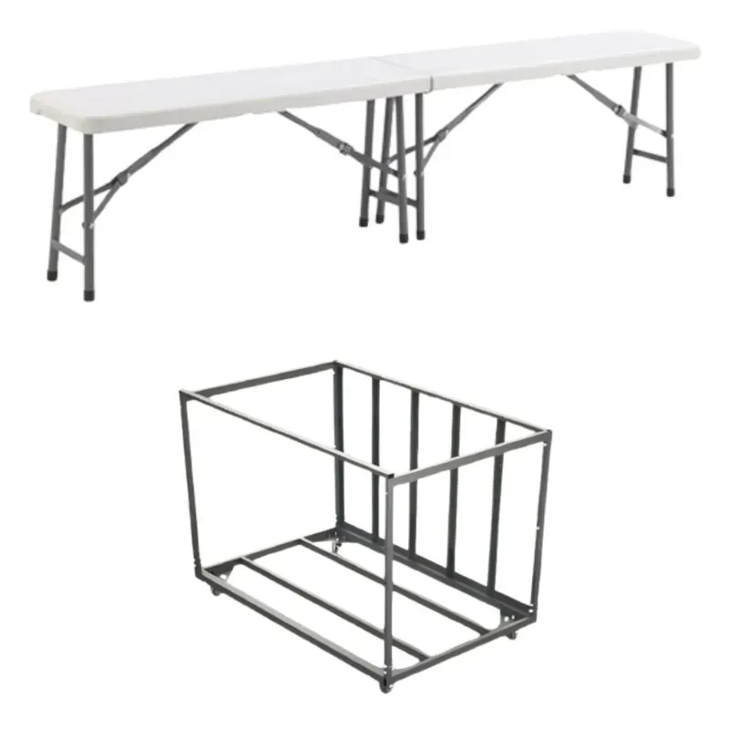 Lot de 40 bancs pliants blanc + 1 chariot