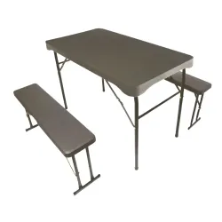 Ensemble table et 2 bancs pliants