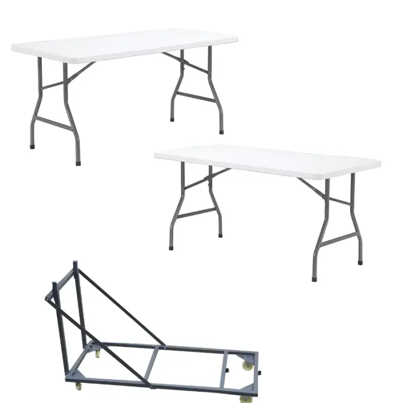 Lot de tables pliantes en polypro + 1 chariot de transport